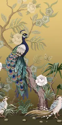 Fabric roller blind for window peacock on a tree design