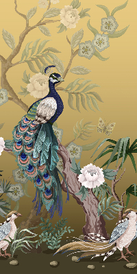 Fabric roller blind for window Peacock on a tree