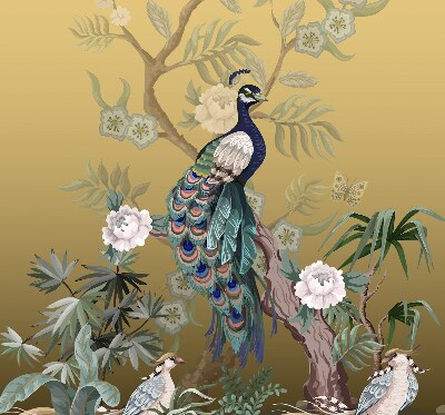 Fabric roller blind for window Peacock on a tree