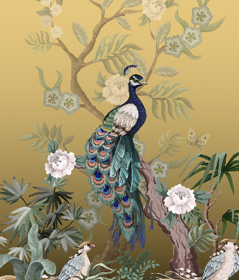 Fabric roller blind for window Peacock on a tree