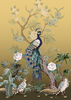 Fabric roller blind for window Peacock on a tree
