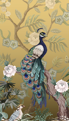 Fabric roller blind for window Peacock on a tree