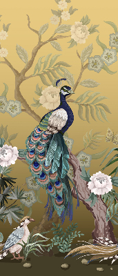 Fabric roller blind for window Peacock on a tree