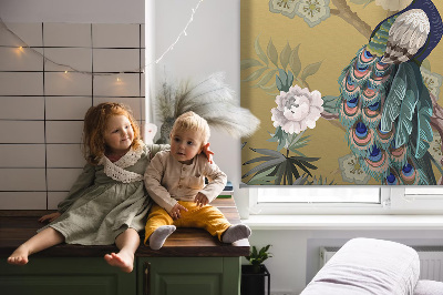 Fabric roller blind for window Peacock on a tree