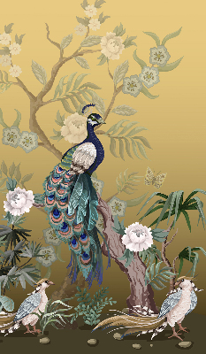 Fabric roller blind for window Peacock on a tree