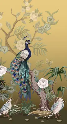 Fabric roller blind for window peacock on a tree design