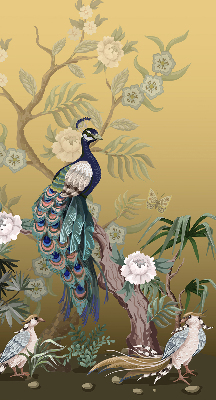 Fabric roller blind for window Peacock on a tree