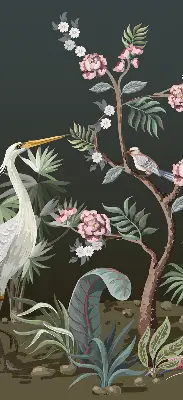 Blackout roller blind birds by the tree design
