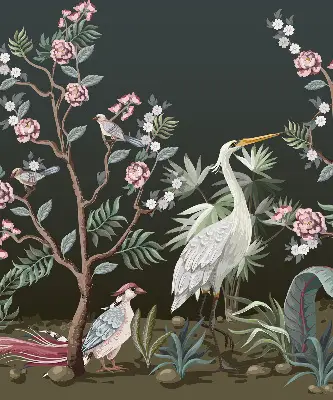 Blackout roller blind birds by the tree design