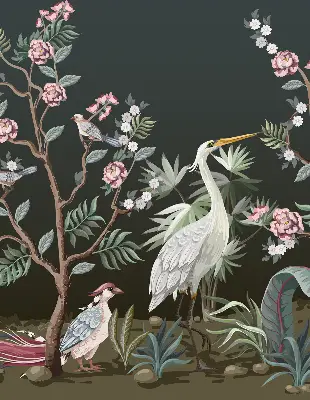 Blackout roller blind birds by the tree design