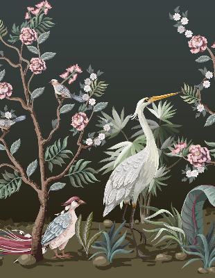 Blackout roller blind Birds by the tree