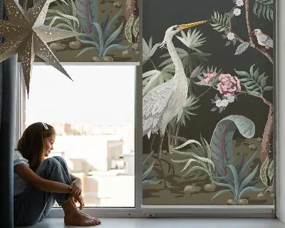 Blackout roller blind birds by the tree design