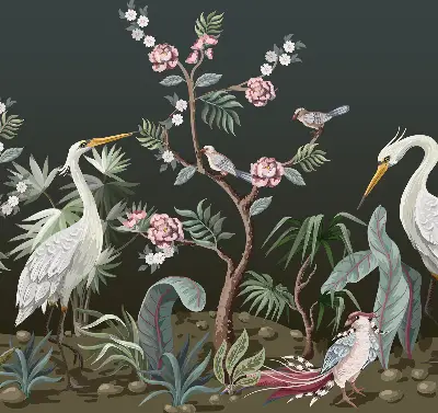 Blackout roller blind birds by the tree design