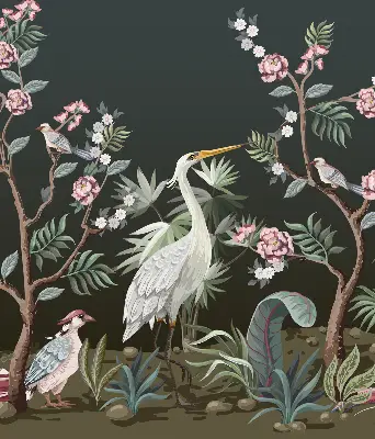 Blackout roller blind birds by the tree design