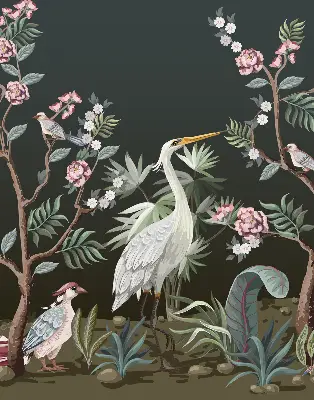 Blackout roller blind birds by the tree design