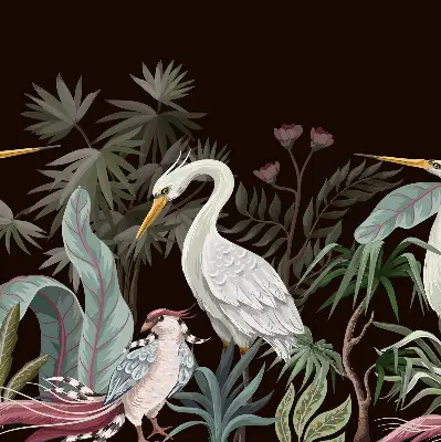 Blackout roller blind with birds in the leaves print