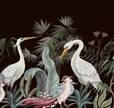 Blackout roller blind with birds in the leaves print