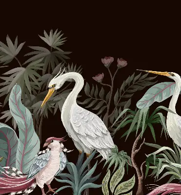 Blackout roller blind with birds in the leaves print