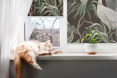 Blackout roller blind with birds in the leaves print