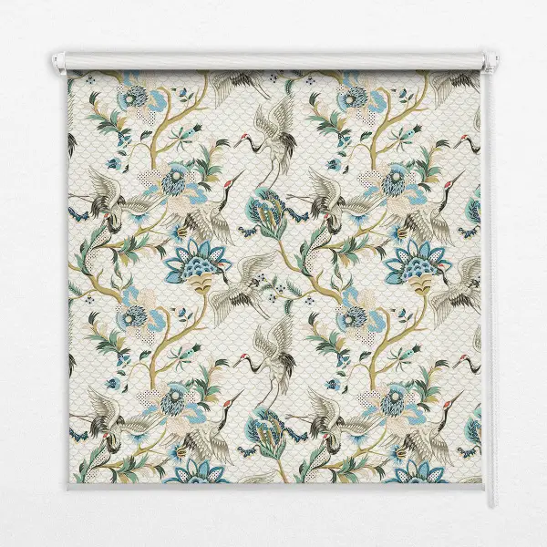 Blackout roller blind floral birds pattern