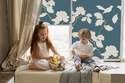 Blackout roller blind for window White birds on white flowers