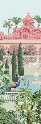 Blackout roller blind featuring a palace with a garden print
