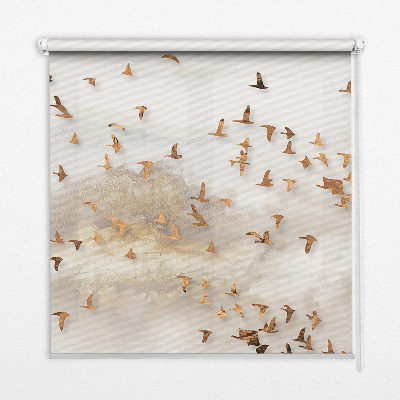 Fabric roller blind for window a flock of birds print