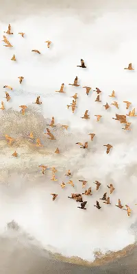 Fabric roller blind for window a flock of birds print