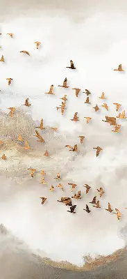 Fabric roller blind for window a flock of birds print