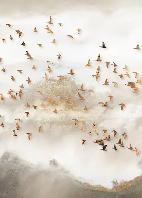 Fabric roller blind for window a flock of birds print