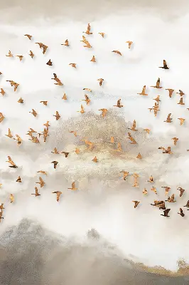 Fabric roller blind for window a flock of birds print