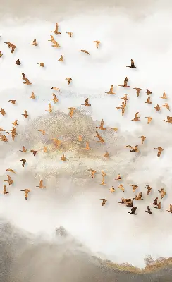 Fabric roller blind for window a flock of birds print