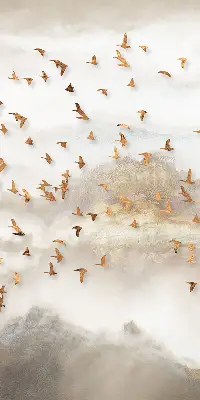 Fabric roller blind for window a flock of birds print