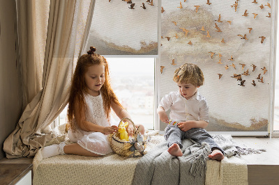 Fabric roller blind for window A flock of birds