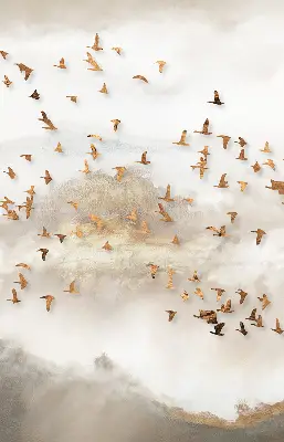 Fabric roller blind for window a flock of birds print