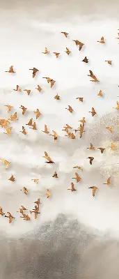 Fabric roller blind for window a flock of birds print