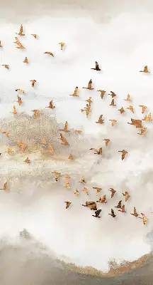 Fabric roller blind for window a flock of birds print