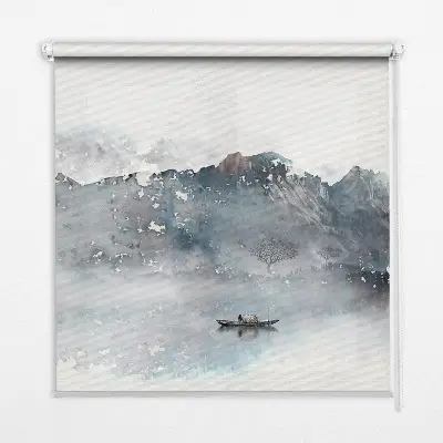 Blackout roller blind painted mountains design