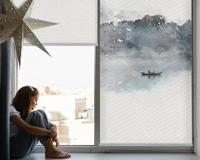 Blackout roller blind painted mountains design