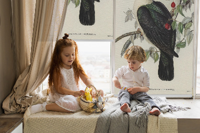 Fabric roller blind for window Birds on a branch