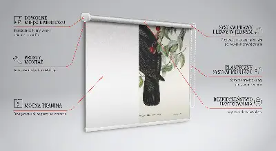 Fabric roller blind for window birds on a branch pattern
