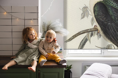 Fabric roller blind for window Birds on a branch