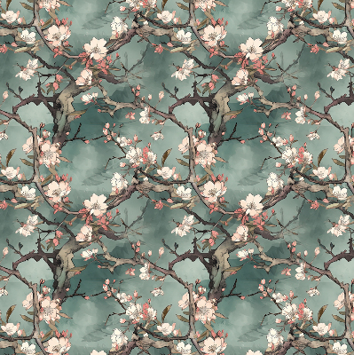 Blackout roller blind with floral tree pattern