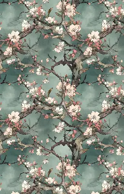 Blackout roller blind with floral tree pattern