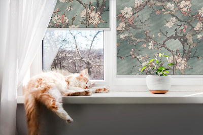 Blackout roller blind with floral tree pattern