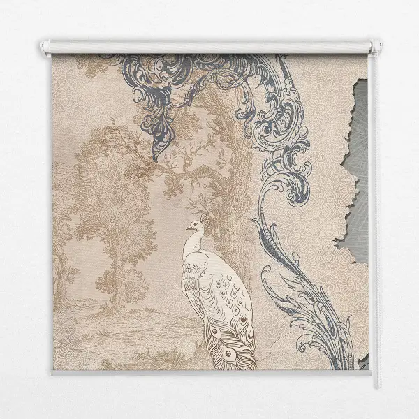 Blackout roller blind for window with vintage birds print