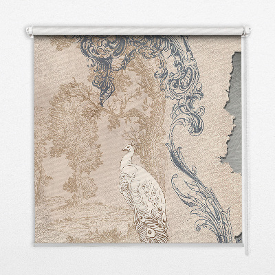 Blackout roller blind for window with vintage birds print