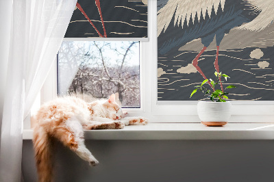 Fabric roller blind for window Crane in the water