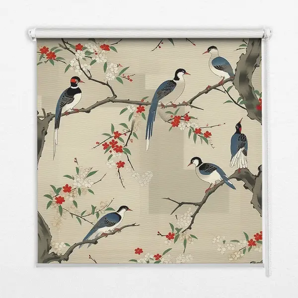 Blackout roller blind birds on a tree pattern
