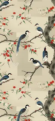 Blackout roller blind birds on a tree pattern